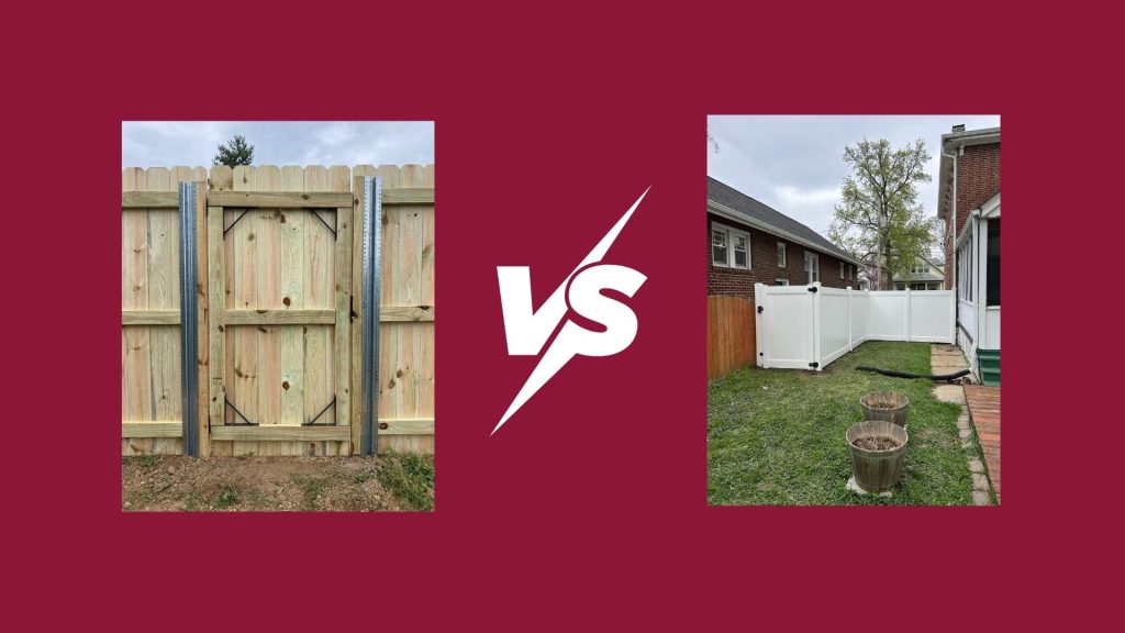 Sexton Fence crew comparing wood vs. vinyl fencing options in St. Louis, MO